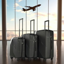 Black 3 Piece Hard Shell Suitcase Set | Black thumbnail 2