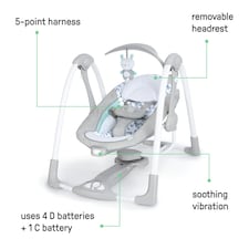 Ingenuity 2-in-1 Portable Auto Baby Swing Raylan with Vibrations & Music 0-9M thumbnail 2
