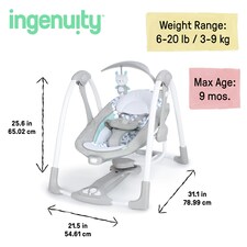 Ingenuity 2-in-1 Portable Auto Baby Swing Raylan with Vibrations & Music 0-9M thumbnail 4