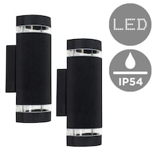 ValueLights Ryston Pair of Black Outdoor Wall-Up Down Light