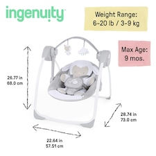 Ingenuity Comfort 2 Go Portable Baby Swing with Music Cuddle Lamb Newborn+ thumbnail 5
