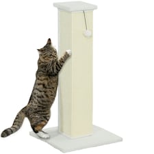 PawHut 81cm Cat Scratching Post w/ Sisal Rope, Hanging Ball Soft Plush White