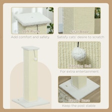 PawHut 81cm Cat Scratching Post w/ Sisal Rope, Hanging Ball Soft Plush White thumbnail 5