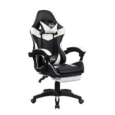 White/Black Massage Leather Gaming Chair with Footrest