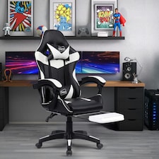 White/Black Massage Leather Gaming Chair with Footrest thumbnail 2