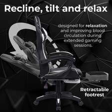White/Black Massage Leather Gaming Chair with Footrest thumbnail 3