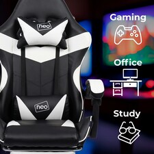 White/Black Massage Leather Gaming Chair with Footrest thumbnail 5