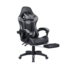 Grey/Black Massage Leather Gaming Chair with Footrest