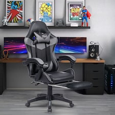 Grey/Black Massage Leather Gaming Chair with Footrest thumbnail 2