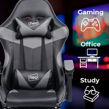 Grey/Black Massage Leather Gaming Chair with Footrest thumbnail 5