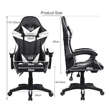 Grey/Black Massage Leather Gaming Chair with Footrest thumbnail 6