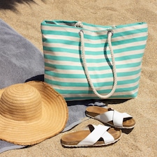 Nicola Spring Large Striped Canvas Tote Beach Bag - 55cm x 36cm - Seafoam | Green | Seafoam thumbnail 6