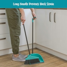 JVL Long Handle Dustpan and Bristle Brush Set, Turquoise thumbnail 3