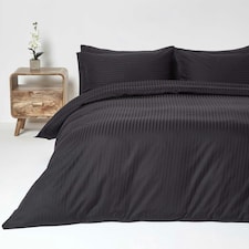Homescapes Black Egyptian Cotton Duvet Cover and Pillowcases 330 TC, King Black thumbnail 2