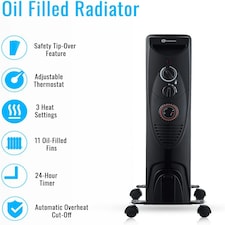 2500W Oil Filled Radiator with 11 Fins Black thumbnail 10