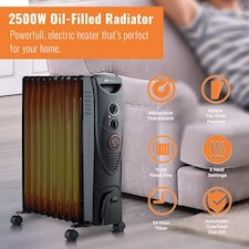 2500W Oil Filled Radiator with 11 Fins Black thumbnail 2