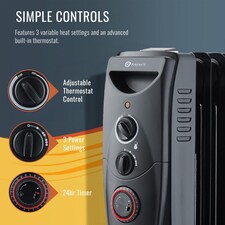 2500W Oil Filled Radiator with 11 Fins Black thumbnail 4