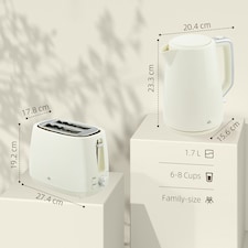 HOMCOM 1.7L Fast Boil Electric Kettle and 2 Slice Water Toaster Set, Cream thumbnail 3