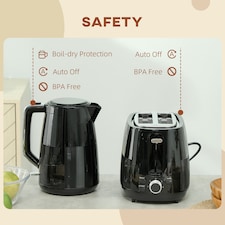 HOMCOM 1.7L Fast Boil Electric Kettle and 2 Slice Water Toaster Set, Black thumbnail 6