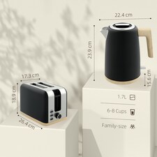 HOMCOM 1.7L Electric Fast Boil Kettle and 2 Slice Toaster Set, Black thumbnail 7