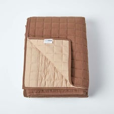 Homescapes Cotton Quilted Reversible Bedspread Chocolate Mink Brown - 200 x 200 cm | Brown thumbnail 2