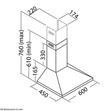 SIA CHL60BL 60cm Pyramid Chimney Cooker Hood Kitchen Extractor Fan In Black thumbnail 4