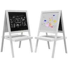 AIYAPLAY 2-in-1 Double-Sided Easel for Kids, with Storage Shelf- Blue | White | 54L x 48W x 88Hcm