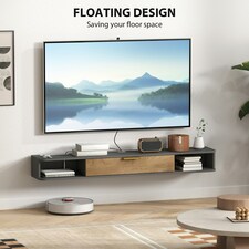 HOMCOM 140 cm Floating TV Unit with Storage Entertainment Media Console Grey | Multi | 1 thumbnail 3