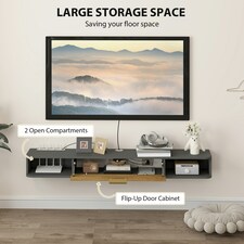 HOMCOM 140 cm Floating TV Unit with Storage Entertainment Media Console Grey | Multi | 1 thumbnail 4