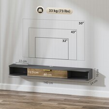 HOMCOM 140 cm Floating TV Unit with Storage Entertainment Media Console Grey | Multi | 1 thumbnail 7