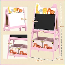AIYAPLAY 2 in 1 Kids Easel with Whiteboard, Chalkboard, Storage Boxes, Pink | Pink | 53.5L x 49W x 113Hcm thumbnail 7