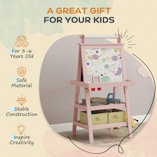 AIYAPLAY Art Easel for Kids with Paper Roll, 3 in 1 Kids Easel Double-Sided Magnetic Whiteboard and Chalkboard with Storage Baskets, for Children 3-6 Years | Multi | 59W x 48D x 118Hcm thumbnail 5