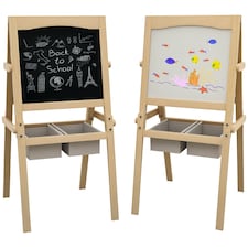 AIYAPLAY 3 in 1 Kids Easel with Paper Roll, Storage Baskets - Natural | Yellow | 58L x 50.5W x 109Hcm