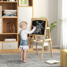 AIYAPLAY 3 in 1 Kids Easel with Paper Roll, Storage Baskets - Natural | Yellow | 58L x 50.5W x 109Hcm thumbnail 2