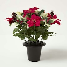 Homescapes Artificial Poinsettia, Holly and Robin Grave Vase thumbnail 3