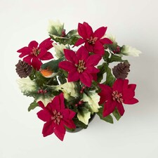 Homescapes Artificial Poinsettia, Holly and Robin Grave Vase thumbnail 4
