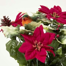 Homescapes Artificial Poinsettia, Holly and Robin Grave Vase thumbnail 6