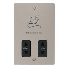 SE HOME Flat Plate Pearl Nickel Shaver Socket 115v/230v - Black Trim - SE Home Black | Pearl Nickel