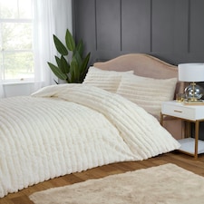 Chunky Ribbed Fur Polyester Duvet Cover Set with Pillowcase | White | King | 1 thumbnail 2