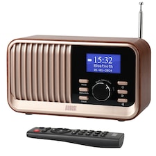 Retro Rechargeable DAB/DAB+/FM Radio - Dual Alarm Clock - Bluetooth Speaker - USB & Micro SD MP3 Playback - AUX In & Out - Large Remote Control - August MB450K