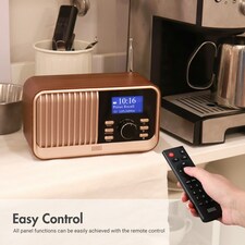 Retro Rechargeable DAB/DAB+/FM Radio - Dual Alarm Clock - Bluetooth Speaker - USB & Micro SD MP3 Playback - AUX In & Out - Large Remote Control - August MB450K thumbnail 4