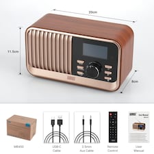 Retro Rechargeable DAB/DAB+/FM Radio - Dual Alarm Clock - Bluetooth Speaker - USB & Micro SD MP3 Playback - AUX In & Out - Large Remote Control - August MB450K thumbnail 7