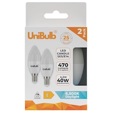 UniBulb LED Candle E14 (SES) 470lm 4.2W 6500K (Daylight) Light Bulb - Pack of 2 | White | Daylight | 2