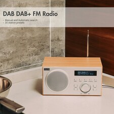 DAB/DAB+/FM Radio - Dual Alarm Clock - Bluetooth Speaker with Subwoofer - USB MP3 Playback - 3.5mm AUX In - Mains Powered for Bedside & Kitchen - August MB420K thumbnail 3