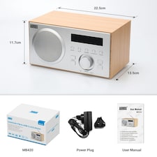 DAB/DAB+/FM Radio - Dual Alarm Clock - Bluetooth Speaker with Subwoofer - USB MP3 Playback - 3.5mm AUX In - Mains Powered for Bedside & Kitchen - August MB420K thumbnail 7