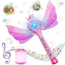 Princess Bubble Wand for Kids - Musical Light Up Bubble Machine with Detachable Wings - Indoor Outdoor Birthday Gift