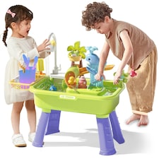 3-in-1 Toddler Water Play Table – sink side table – Kitchen Pretend Play, Water Park Adventure & Fishing Game with Color-Changing Tableware & Electric Water tap thumbnail 2