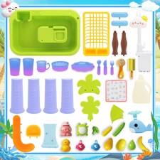 3-in-1 Toddler Water Play Table – sink side table – Kitchen Pretend Play, Water Park Adventure & Fishing Game with Color-Changing Tableware & Electric Water tap thumbnail 3