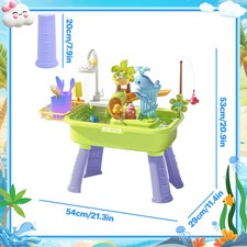3-in-1 Toddler Water Play Table – sink side table – Kitchen Pretend Play, Water Park Adventure & Fishing Game with Color-Changing Tableware & Electric Water tap thumbnail 4