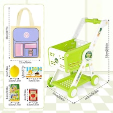 Kids Adjustable Height Shopping Cart Trolley Play Set with Pretend Food & Play Money – Green thumbnail 6
